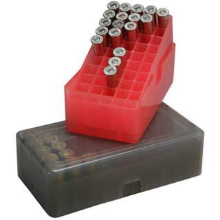MTM Case-Gard E-50 Series .357 Magnum 50 Round Slip Top Handgun Cartridge Box Polymer Clear Red E50-38-29