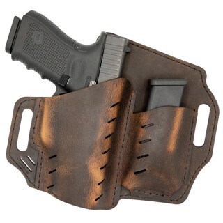 Versacarry Guardian with Magazine Pouch Holster Colt 1911 and Similar OWB Belt Slide 1.5" Belt Right Hand Water Buffalo Leather Distressed Brown