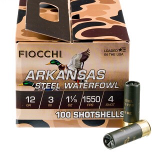Fiocchi Arkansas Steel 12 Gauge Shotshell 100 Rounds 3" #4 Steel Shot 1-1/5 Ounce