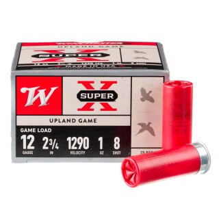 Winchester Super-X 12 Gauge Ammunition 25 Round Box 2-3/4" #8 Lead 1 oz 1290 fps
