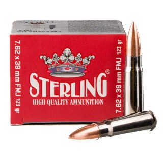 Sterling 7.62x39 Ammunition 20 Rounds FMJ 123 Grain Steel Cased