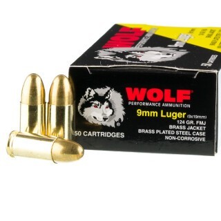 Wolf 9mm Luger Ammunition 1000 Rounds FMJ 124 Grains (Steel Cases, Nonmagnetic)