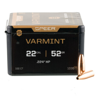 Speer Varmint 22 Caliber Bullets .224" Diameter 52 Grain HP - 100