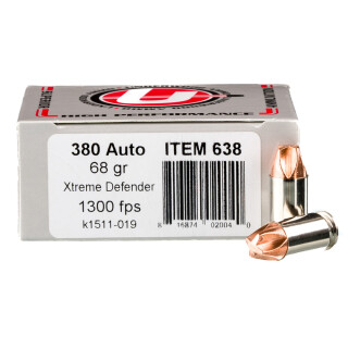 Underwood .380 ACP Ammuntion 20 Rounds Xtreme Defender 68 Grains 638