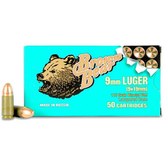 Brown Bear 9mm Luger 115gr FMJ Steel 1180 FPS 50 Rounds