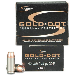 Ammo .40 S&W Speer Gold Dot Personal Protection 155 Grain JHP Bullet 1200 fps 20 Round Box 23961