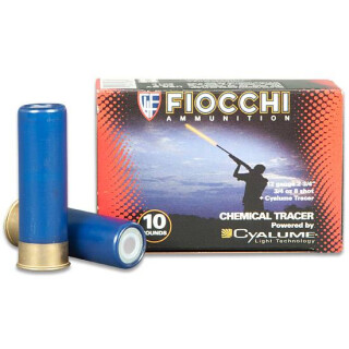 12 Gauge Fiocchi, Cyalume Tracer, #8 Shot, 2 3/4", 3/4 Ounce, 10 Round Box, 1200 fps.