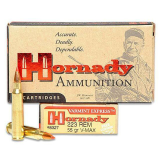 Ammo .223 Rem. Hornady Varmint Express V-MAX 55 Grain Moly Coated 20 Round Box 3240 fps 83273