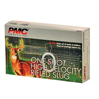 Ammo 12 Gauge PMC One Shot High Velocity 2-3/4" Lead 1 oz Rifled Slug 1600 fps 5 Round Box HV12RS