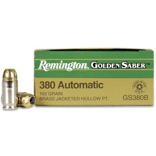 Remington Golden Saber .380 ACP Brass Jacketed Hollow Point, 102 Grain, 940 fps, 25 Round Box