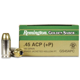 Remington .45 ACP+P 185 Grain Brass JHP 25 Round Box