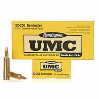 Ammo .22-250 Remington UMC Jacketed Hollow Point 45 Grain 4000 fps 20 Round Box