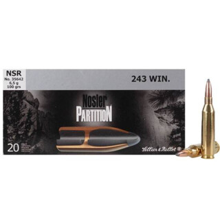Ammo .243 Win Sellier & Bellot 100 Grain Nosler Partition SP Bullet 2903 fps 20 Rounds V340332U