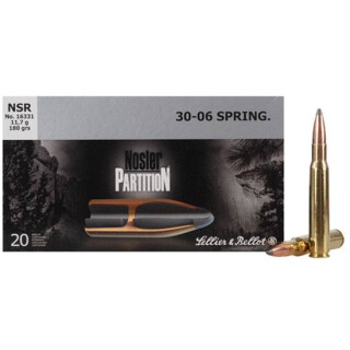 Ammo .30-06 Springfield S&B 180 Grain Nosler Partition SP Bullet 2572 fps 20 Rounds V340282U