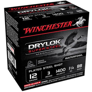 Winchester Drylok Super Steel 12 Gauge Ammunition 25 Round Box 3" BB Steel Shot 1-1/4 oz 1400 fps
