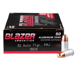 CCI Blazer .32 Auto Ammunition 50 Rounds FMJ 71 Grain Aluminum Cased