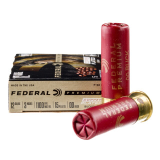 Federal Vital-Shok 12 Gauge Ammunition 5 Rounds 3" 00 Buck Copper Plated 15 Pellets 1100fps