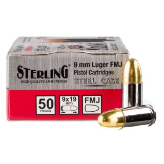 Sterling Steel 9mm Luger Ammunition 50 Rounds FMJ 115 Grains