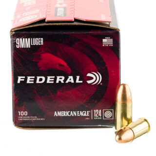 Federal American Eagle 9mm Luger Ammunition 100 Rounds FMJ 124 Grain