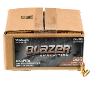 Blazer Brass 9mm Luger Ammunition 500 Rounds FMJ 115 Grain