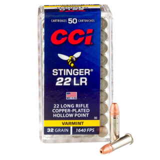 CCI Stinger .22 Long Rifle Ammunition 50 Rounds CPHP 32 Grain