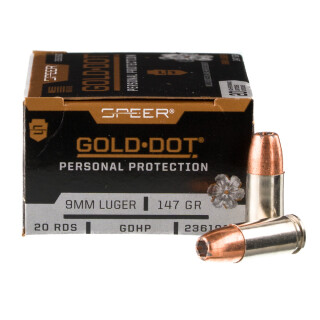 Speer Gold Dot Personal Protection 9mm Luger Ammunition 20 Rounds GDHP 147 Grain