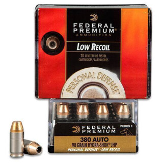 Federal Premium .380 ACP Ammunition 20 Rounds Hydra-Shok JHP 90 Grain Low Recoil