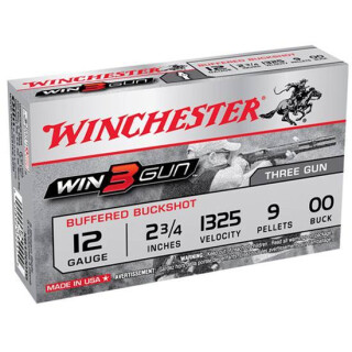 Winchester 12 Gauge 2.75" Shells, Buffered 00 Lead Buckshot, 5 Rounds