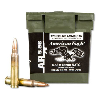 Federal American Eagle 5.56 NATO Ammunition, 120 Rounds, FMJBT, 55 Grains