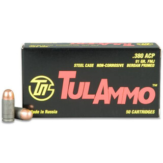 TulAmmo .380 ACP 91gr FMJ Steel Case 1010 fps 50 Rounds