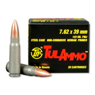 TulAmmo 7.62x39 Ammunition 20 Rounds FMJ 122 Grain Steel Cased