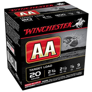 Winchester AA Target 20 Gauge Ammunition 25 Rounds 2-3/4" #9 Lead 7/8 Ounce Shot 1200fps