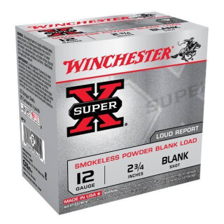 Ammo 12 Gauge Winchester Super-X 2-3/4" Smokeless Powder Blank Load 25 Round Base For Field Trial or as a Popper Load XP12