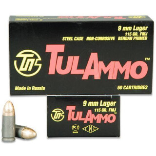 TulAmmo 9mm Ammunition 100 Rounds, Steel Case FMJ, 115 Grains