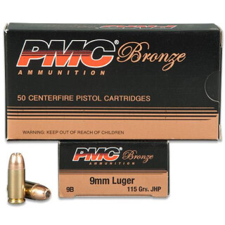 PMC Bronze 9mm Luger Ammunition 1000 Rounds JHP 115 Grain