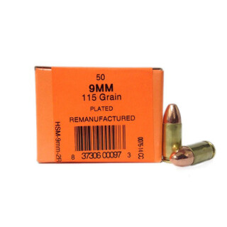HSM 9mm Luger 115 Grain FMJ ReMan Ammo 50 Rounds