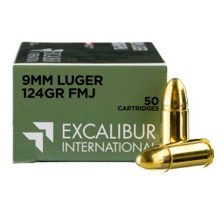 Excalibur 9mm Luger Ammunition 50 Rounds FMJ 124 Grains