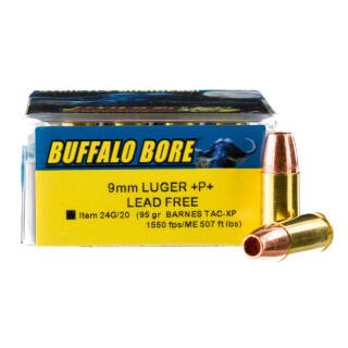 Buffalo Bore 9mm Luger +P+ Ammunition 20 Rounds TAC-XP Copper HP 95 Grain