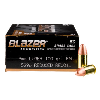 Blazer Brass Reduced Recoil 9mm Luger Ammunition 50 Rounds FMJ 100 Grains