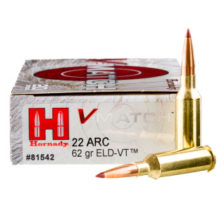 Hornady V-Match .22 ARC Ammunition 20 Rounds ELD-VT 62 Grain