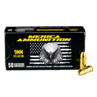Merica 9mm Luger Ammunition 50 Rounds FMJ 124 Grain 