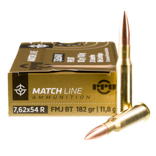 Prvi Partizan Match 7.62x54R Ammunition 20 Rounds FMJ-BT 182 Grain Brass Cased