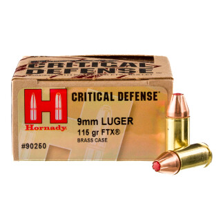 Hornady Critical Defense 9mm Ammunition 25 Rounds FTX 115 Grain