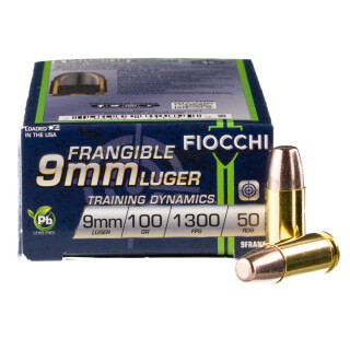 Fiocchi 9mm Luger Ammunition 1000 Rounds Frangible 100 Grain Lead Free