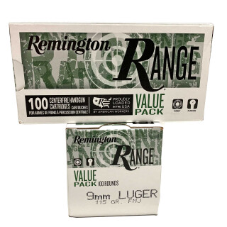 Remington RANGE 9mm Luger Ammunition 100 Rounds FMJ 115 Grain