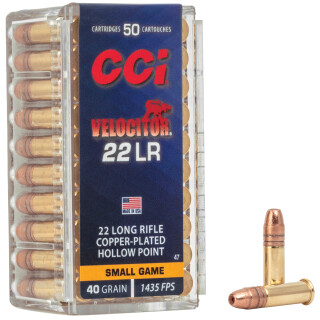 CCI Velocitor .22 Long Rifle Ammunition 50 Rounds Plated HP 40 Grain