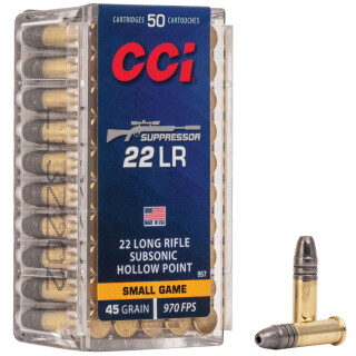 CCI Suppressor .22LR Ammunition 50 Rounds Lead Hollow Point 45 Grain 970 fps