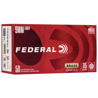 Federal Champion 9mm Luger Ammunition 50 Rounds FMJ 115 Grain