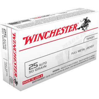 Winchester USA .25 ACP Ammunition 50 Rounds FMJ 50 Grain