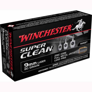 Winchester Super Clean 9mm Luger Ammunition 50 Rounds FMJ 90 Grain Lead Free